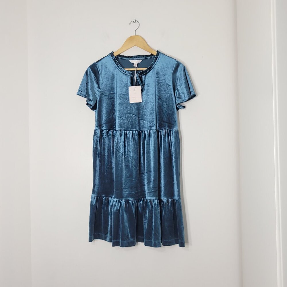 LC Lauren Conrad NEW Dark Teal Velour Loose Fit Short Sleeve Pullover Dress NWT